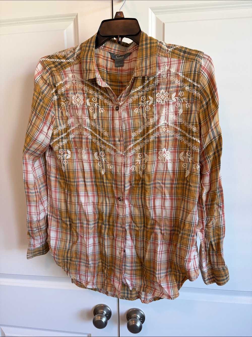Natural Reflections Plaid Button-Down Shirt - Mustard/White